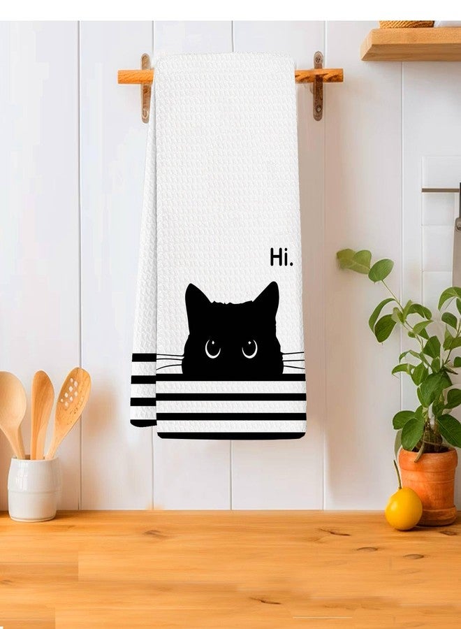 XYDEG Black Cat Gifts Hand Towels for Kitchen Bathroom Decor, Gifts for People Who Love Cats,Cute Waffle Weave Microfiber Dish Towels，16×24 - Image 2